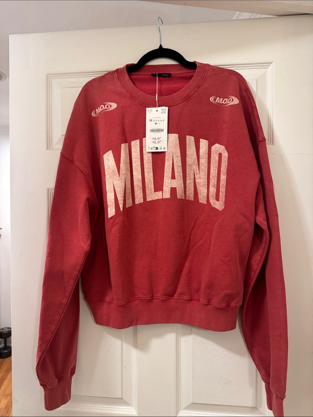 Zara Red MILANO Crewneck Sweatshirt